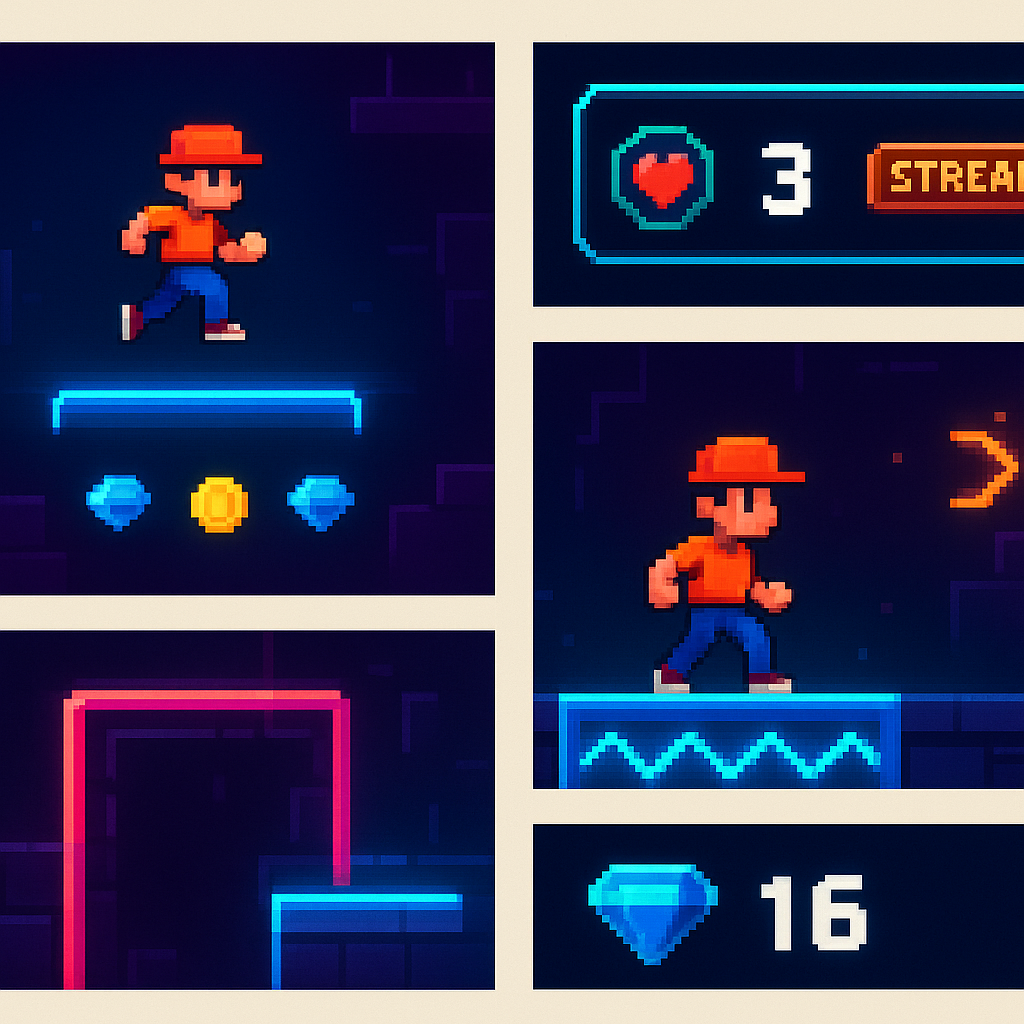 Gameplay screenshot: neon platform challenge